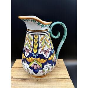 Deruta pottery Artistica Beautiful Large Pitcher Made/painted by hand in Italy
